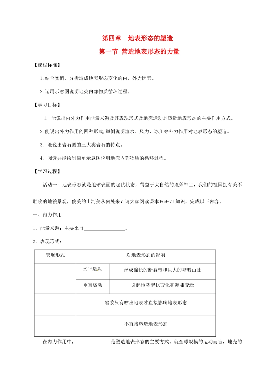高中地理 第四章 地表形态的塑造 4.1 营造地表形态的力量教学案 新人教版必修1-新人教版高一必修1地理教学案_第1页