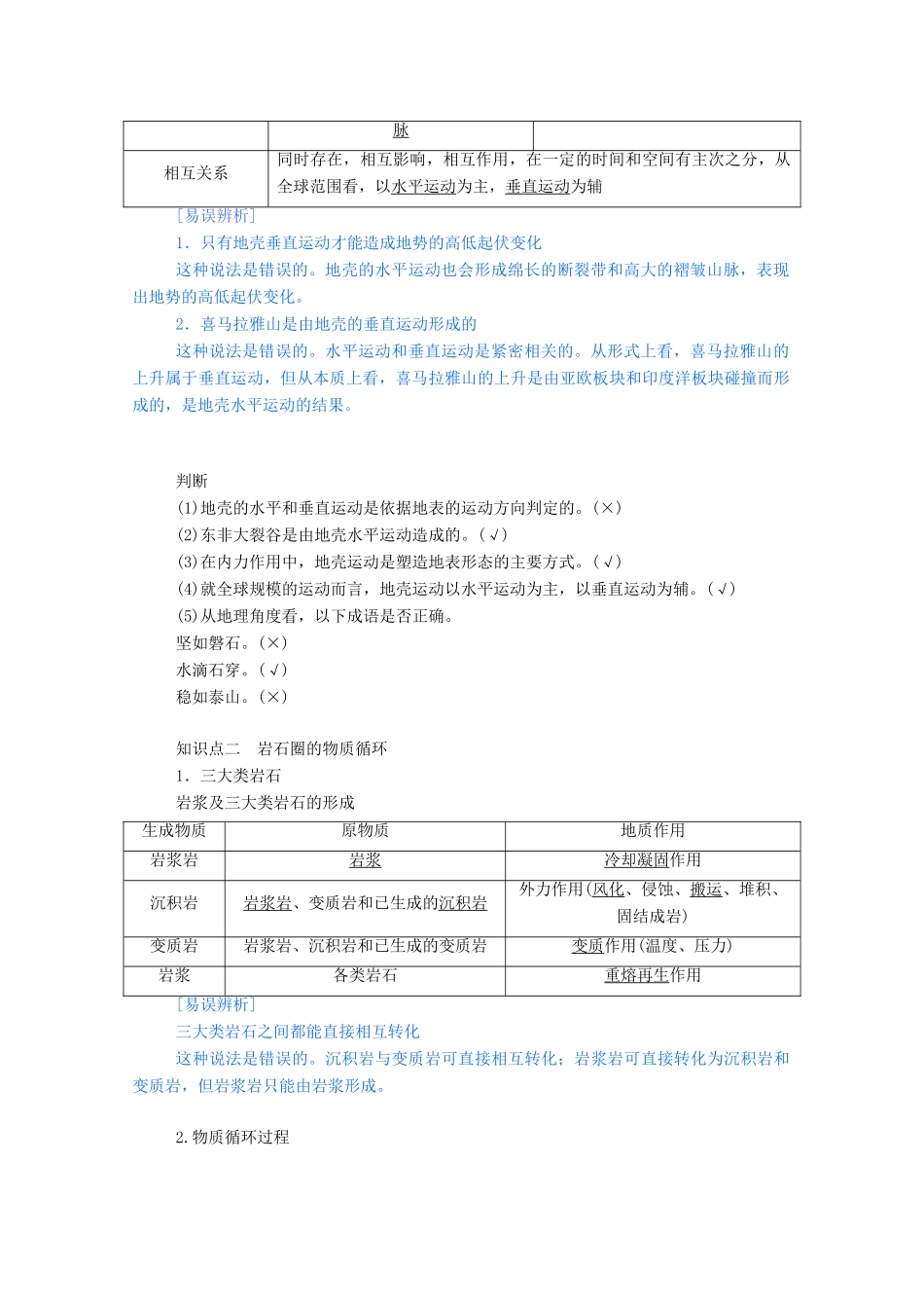 高中地理 第四章 地表形态的塑造 4.1 营造地表形态的力量学案（含解析）新人教版必修1-新人教版高一必修1地理学案_第2页