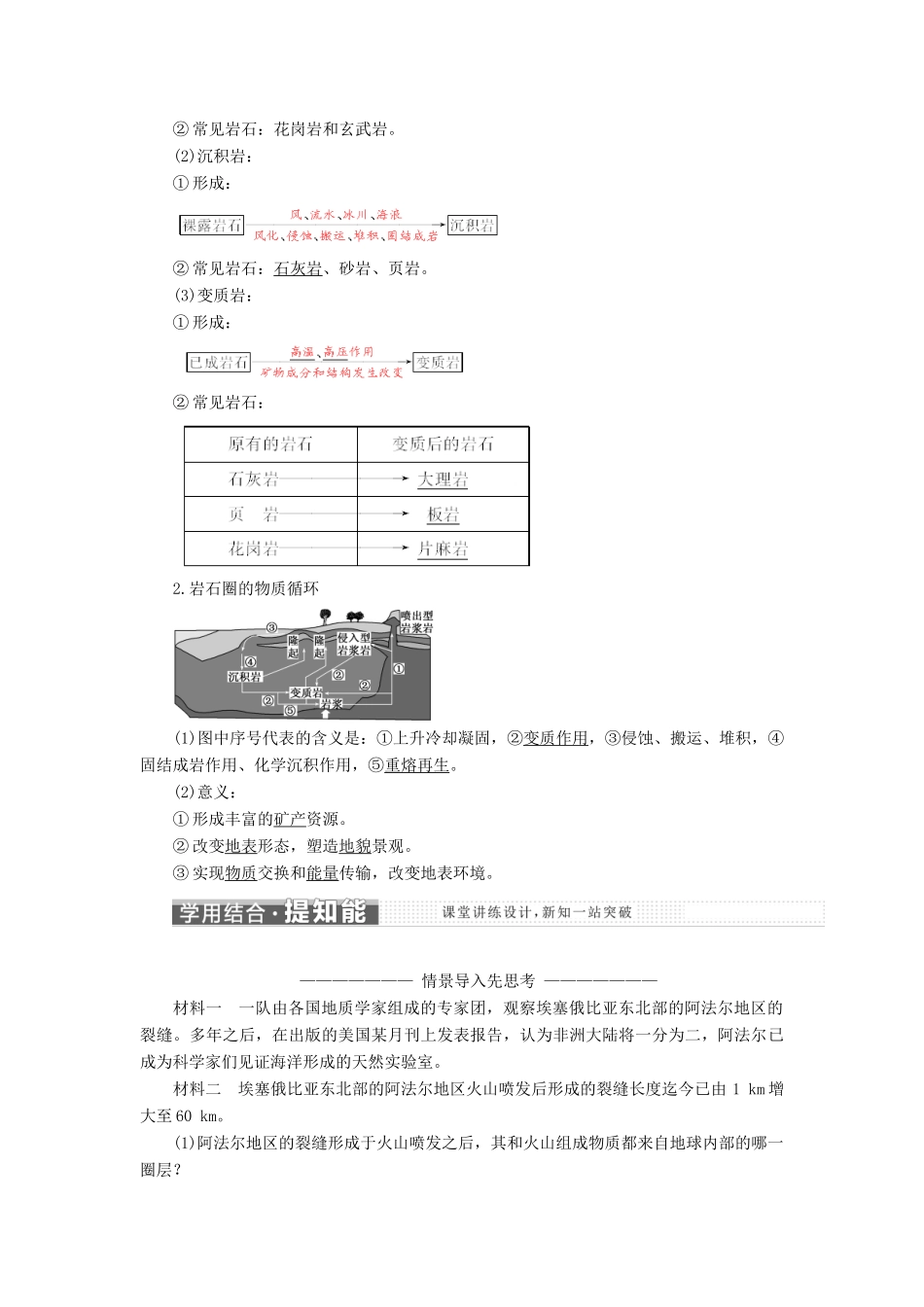 高中地理 第二单元 从地球圈层看地理环境 第一节 岩石圈与地表形态教学案 鲁教版必修1-鲁教版高一必修1地理教学案_第2页