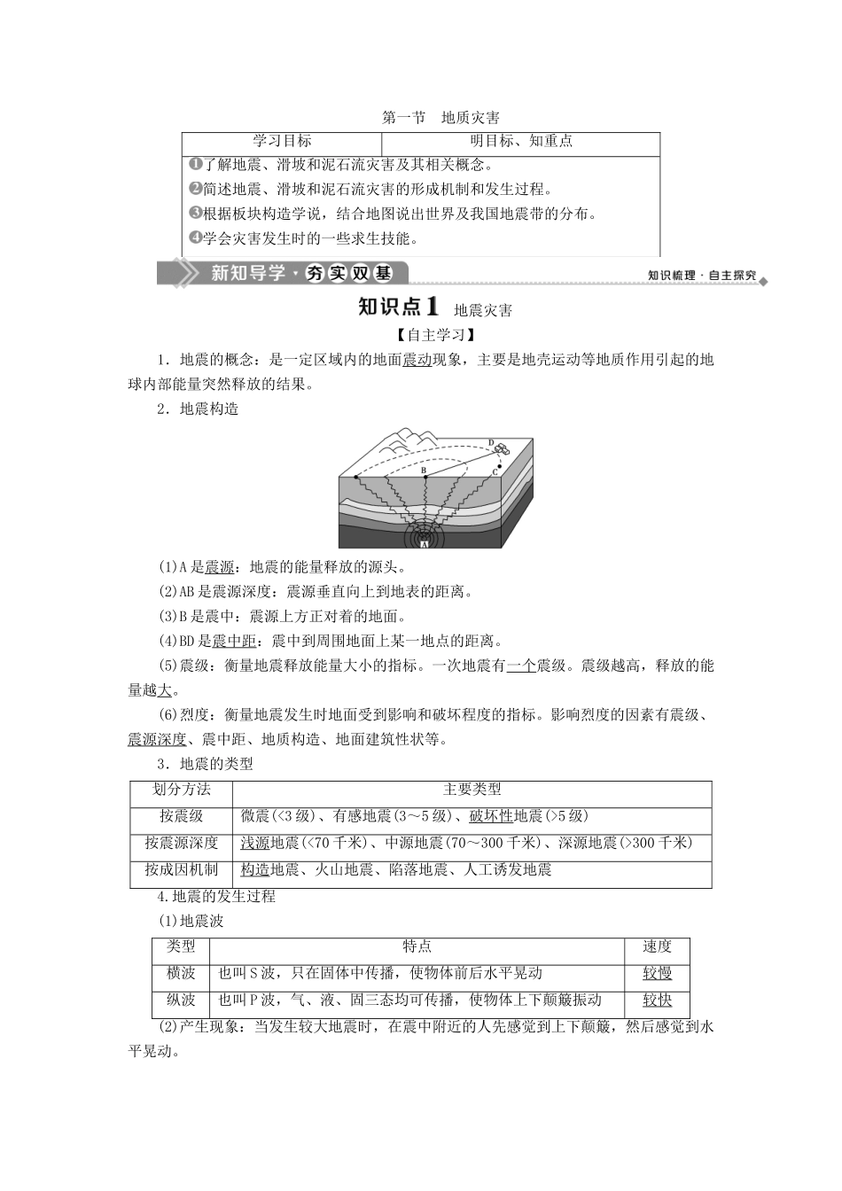 高中地理 第二单元 从主要灾种了解自然灾害 第一节 地质灾害学案 鲁教版选修5-鲁教版高二选修5地理学案_第1页