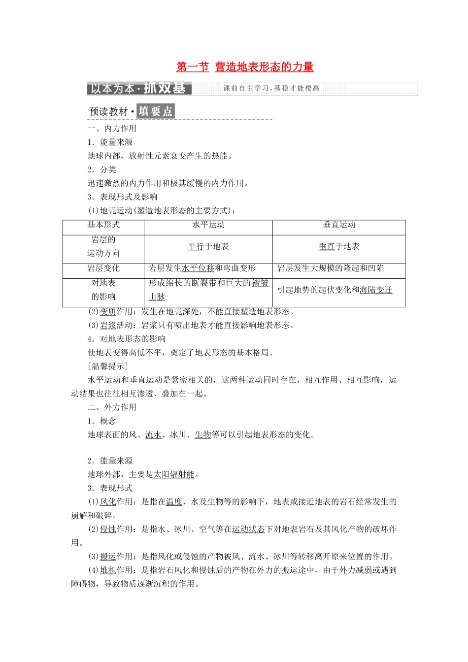高中地理 第四章 地表形态的塑造 第一节 营造地表形态的力量教学案 新人教版必修1-新人教版高一必修1地理教学案_第1页