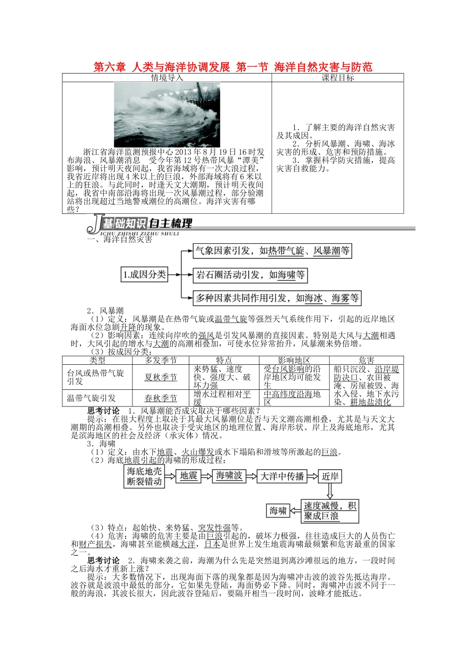 高中地理 第六章 人类与海洋协调发展 第一节 海洋自然灾害与防范学案 新人教版选修2-新人教版高二选修2地理学案_第1页