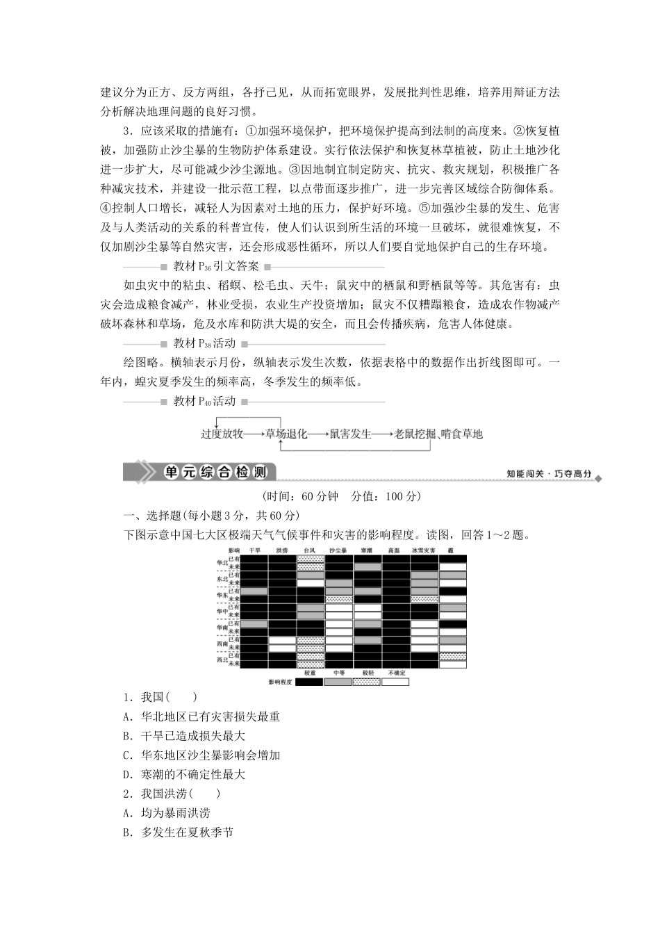 高中地理 第二单元 从主要灾种了解自然灾害单元整合提升学案 鲁教版选修5-鲁教版高二选修5地理学案_第2页