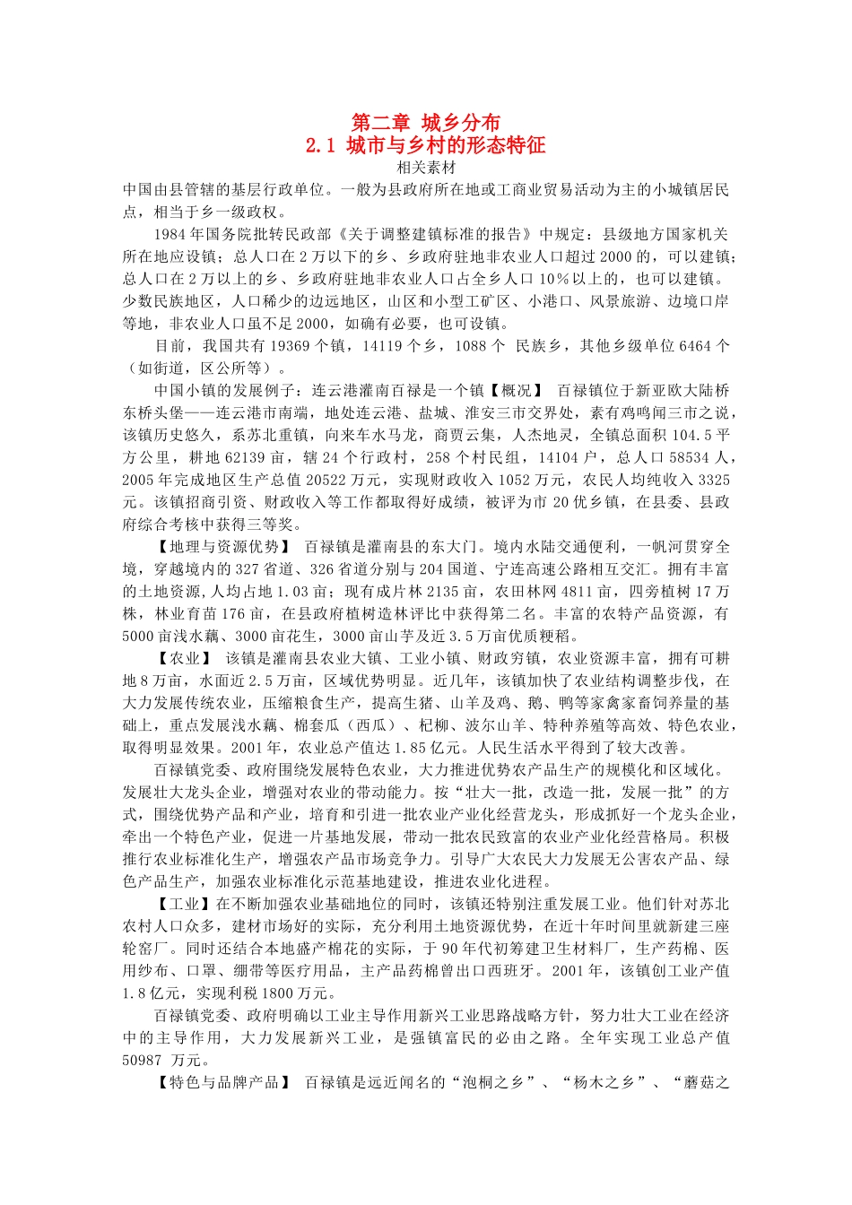 高中地理 第二章 城乡分布 2.1 城市与乡村的形态特征素材 中图版选修4-中图版高二选修4地理素材_第1页