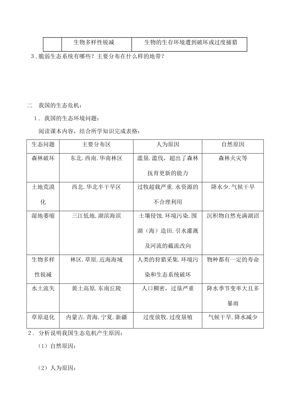 高中地理 第二单元 第二节 生态问题及其表现（学案）鲁教版选修6_第2页