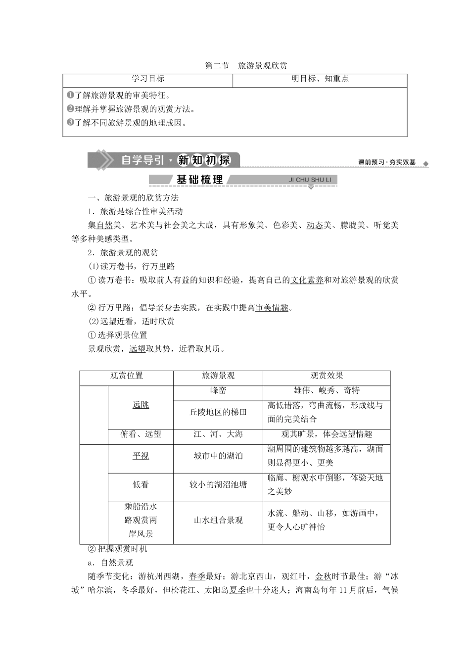 高中地理 第二单元 旅游景观欣赏与旅游活动设计 第二节 旅游景观欣赏学案 鲁教版选修3-鲁教版高二选修3地理学案_第1页