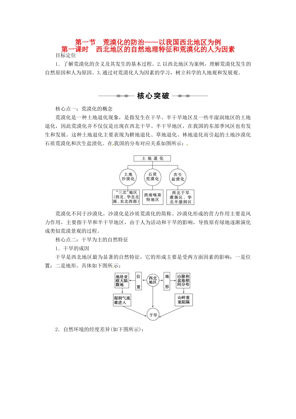 高中地理 第二章 第一节 荒漠化的防治-以我国西北地区为例（第一课时）教学案 新人教版必修3-新人教版高二必修3地理教学案_第1页