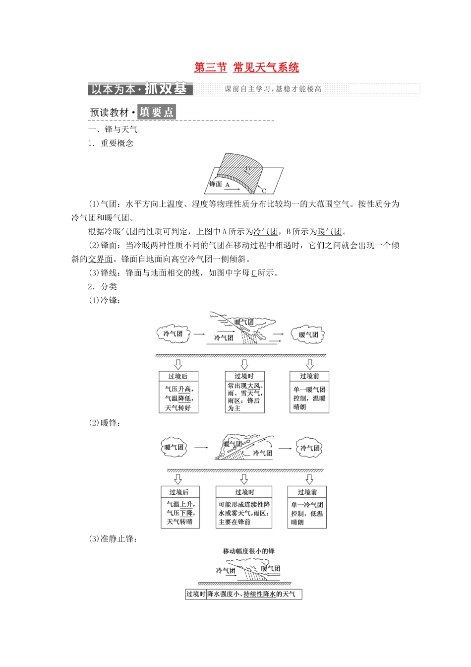 高中地理 第二章 地球上的大气 第三节 常见天气系统教学案 新人教版必修1-新人教版高一必修1地理教学案_第1页