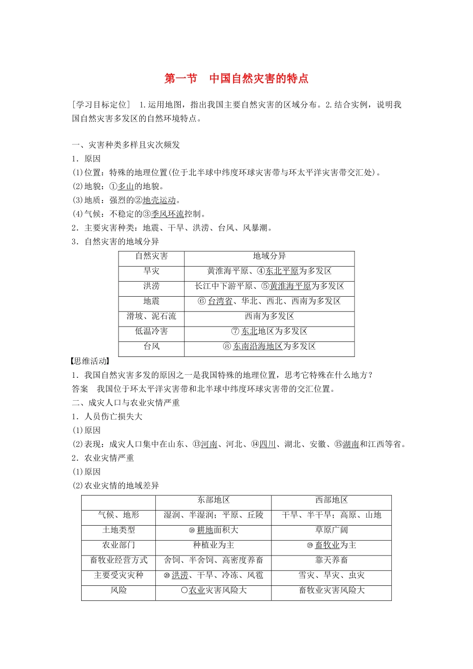 高中地理 第二章 第一节 中国自然灾害的特点同步学案 新人教版选修5-新人教版高二选修5地理学案_第1页