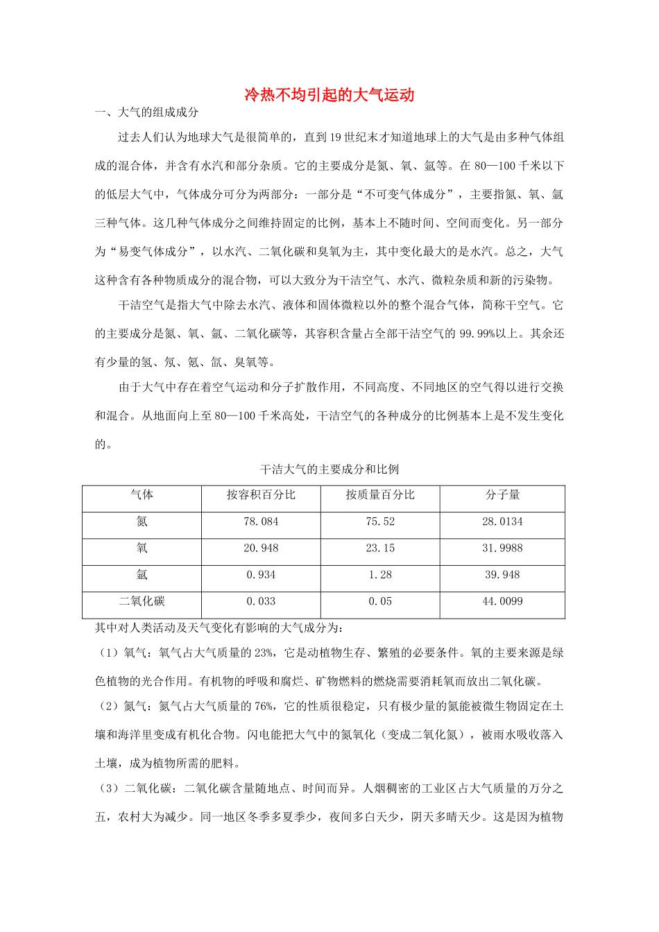 高中地理 第二章 地球上的大气（第一节 冷热不均引起大气运动）素材 新人教版必修1_第1页