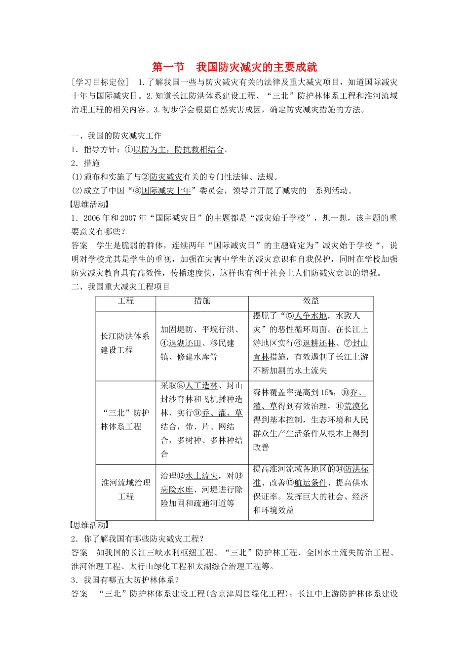 高中地理 第四章 第一节 我国防灾减灾的主要成就学案 湘教版选修5-湘教版高二选修5地理学案_第1页