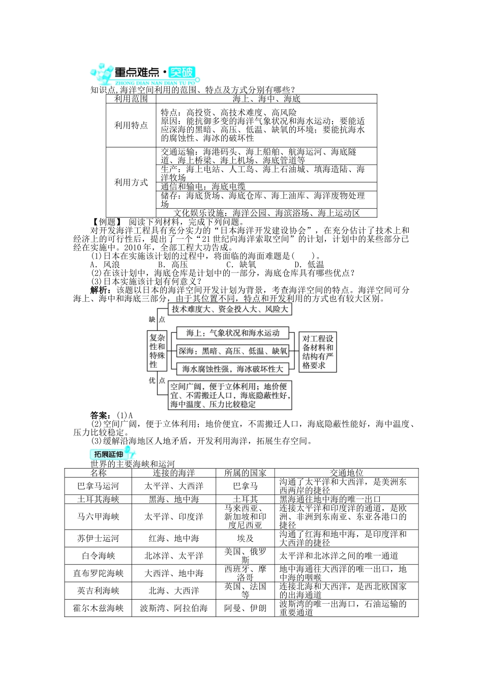 高中地理 第二章 海岸与海底地形 第二节 海洋空间及其开发学案 中图版选修2-中图版高二选修2地理学案_第2页