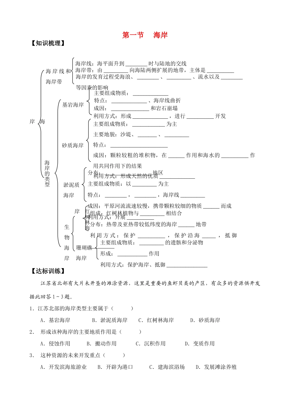 高中地理 第二章 海岸与海底地形海岸精编学案 新人教版选修2_第1页