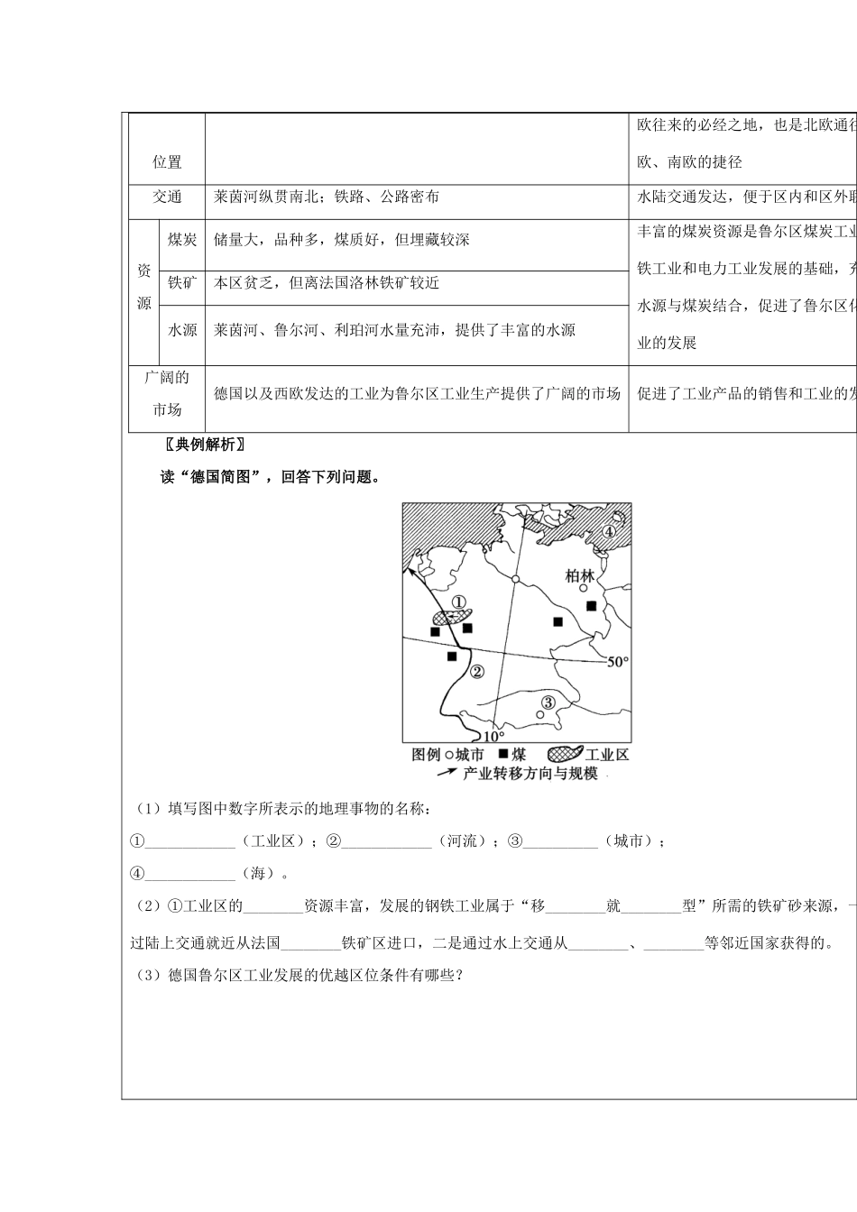 高中地理 第二章 区域可持续发展 2.5 矿产资源合理开发和区域可持续发展――以德国鲁尔区为例（第1课时）煤炭与鲁尔区的繁荣和衰落学案 湘教版必修3-湘教版高二必修3地理学案_第3页