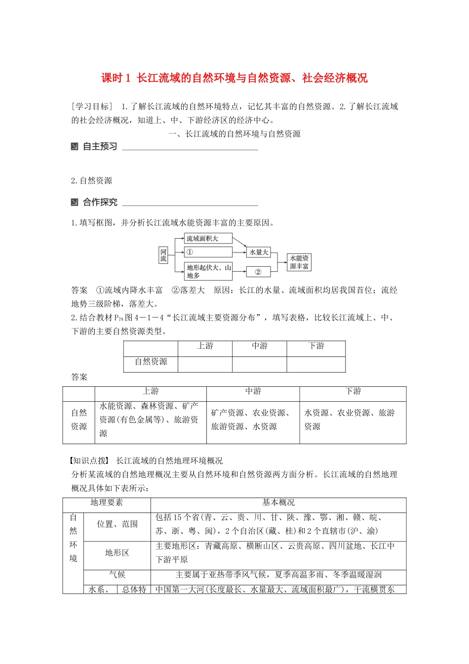 高中地理 第四单元 区域综合开发与可持续发展 第一节 流域综合开发与可持续发展——以长江流域为例（1）同步备课教学案 鲁教版必修3-鲁教版高一必修3地理教学案_第1页