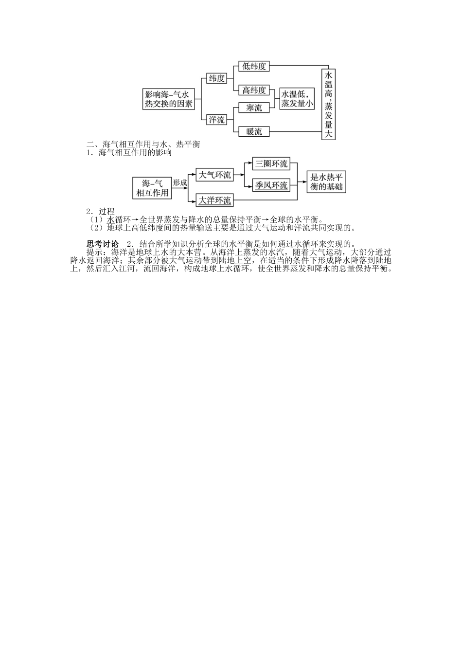 高中地理 第四章 海—气作用 第一节 海气相互作用及其影响学案 新人教版选修2-新人教版高二选修2地理学案_第2页