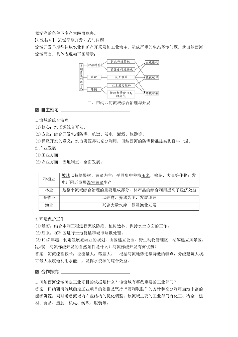高中地理 第二章 区域可持续发展 第三节 流域综合治理与开发——以田纳西河流域为例（1）同步备课教学案 湘教版必修3-湘教版高一必修3地理教学案_第3页