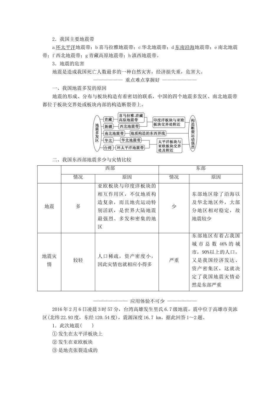 高中地理 第二章 中国的主要自然灾害 第一节 中国的地震灾害和地质灾害教学案 中图版选修5-中图版高二选修5地理教学案_第2页