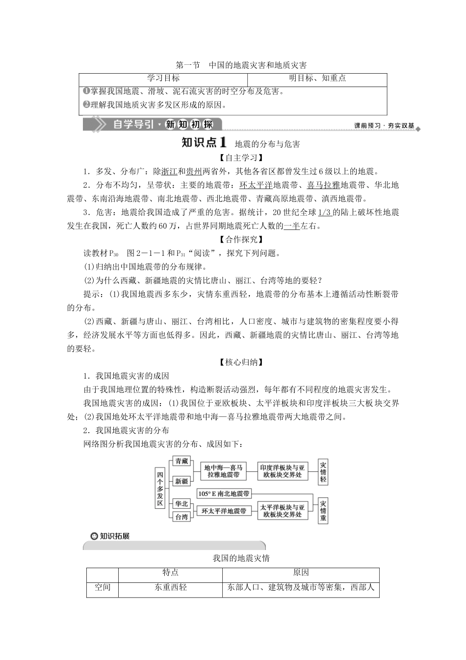 高中地理 第二章 中国的主要自然灾害 第一节 中国的地震灾害和地质灾害学案 中图版选修5-中图版高二选修5地理学案_第1页