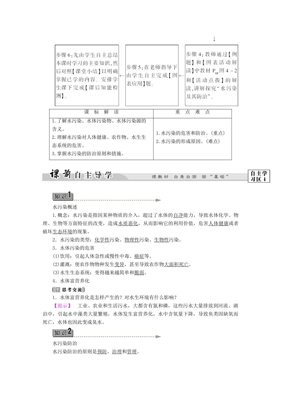 高中地理 第四章 环境污染及其防治 第1节 水污染及其防治学案 湘教版选修6-湘教版高二选修6地理学案_第2页