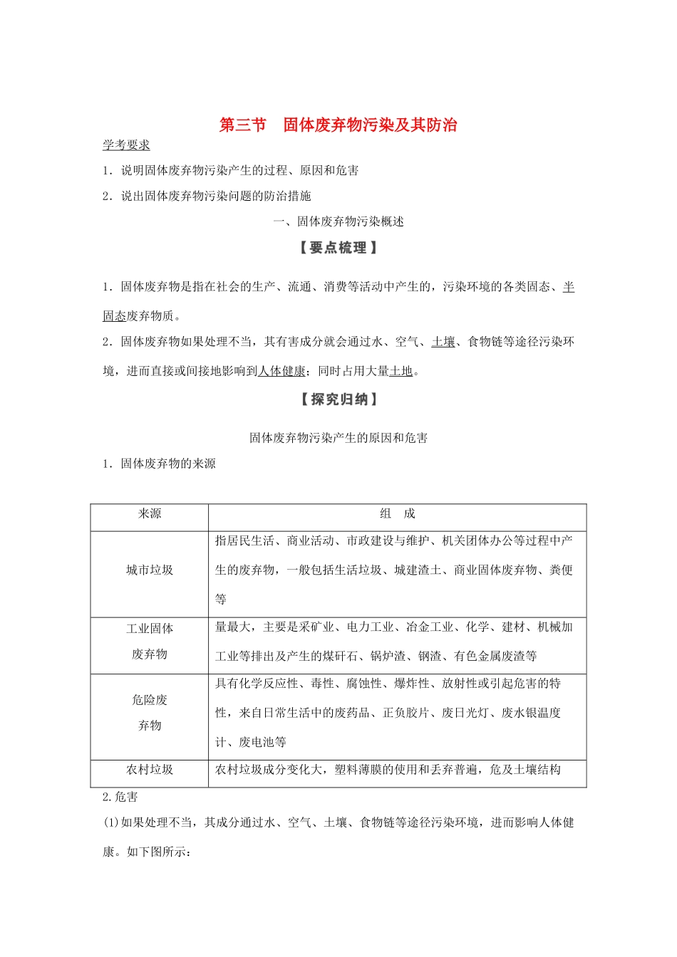 高中地理 第四章 环境污染及其防治 第三节 固体废弃物污染及其防治学案 湘教版选修6-湘教版高二选修6地理学案_第1页