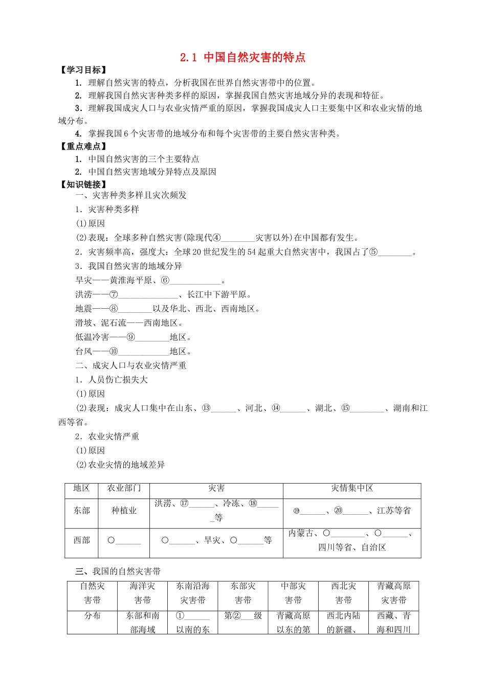 高中地理 第二章 中国的自然灾害 第一节 中国自然灾害的特点导学案1 新人教版选修5-新人教版高二选修5地理学案_第1页