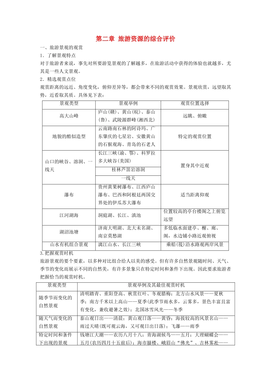 高中地理 第二章 旅游资源的综合评价同步备课学案 中图版选修3-中图版高二选修3地理学案_第1页