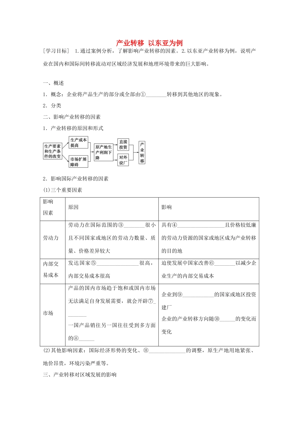 高中地理 第五章 第二节 产业转移 以东亚为例学案 新人教版必修3-新人教版高二必修3地理学案_第1页