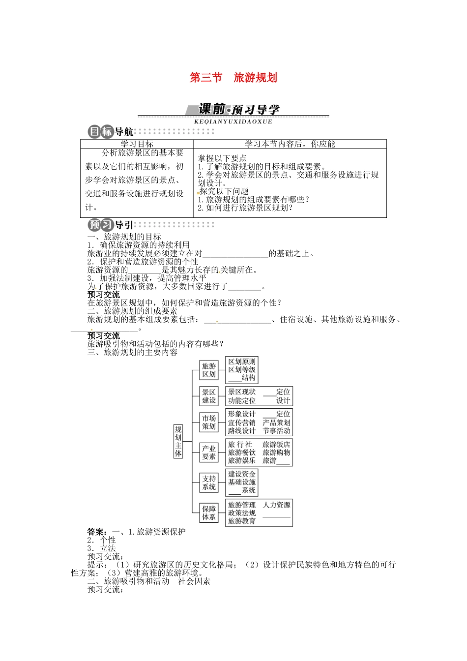 高中地理 第三章 第3节 旅游规划导学案 湘教版选修3-湘教版高二选修3地理学案_第1页