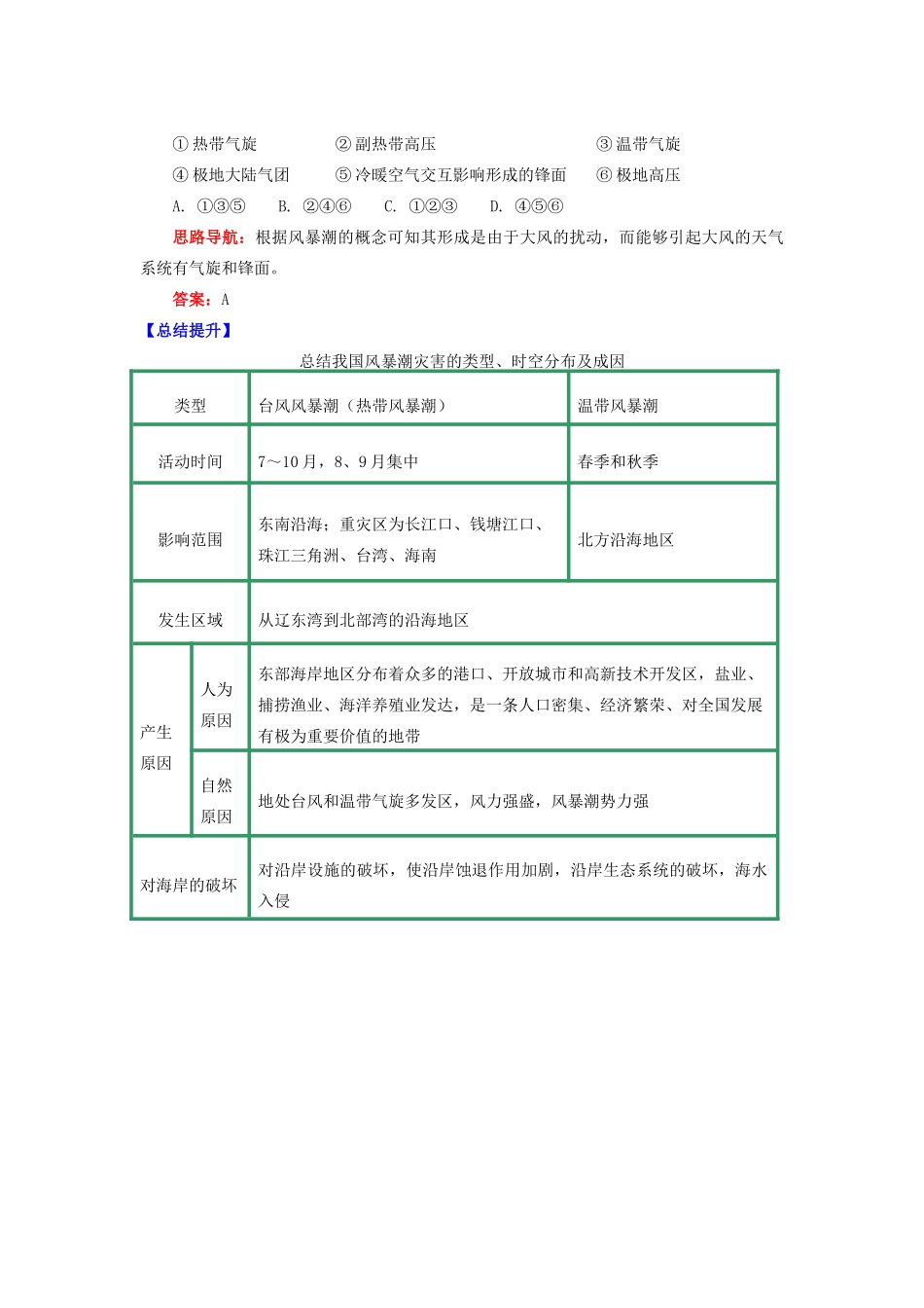 高中地理 第二章 我国主要的自然灾害 第二节 我国的干旱、洪涝、寒潮与台风 风暴潮灾害学案 湘教版选修5-湘教版高二选修5地理学案_第3页