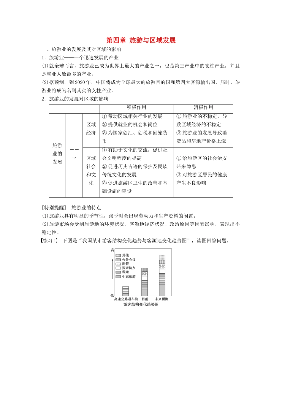高中地理 第四章 旅游与区域发展同步备课学案 中图版选修3-中图版高二选修3地理学案_第1页