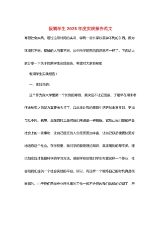 假期学生2025年度实践报告范文