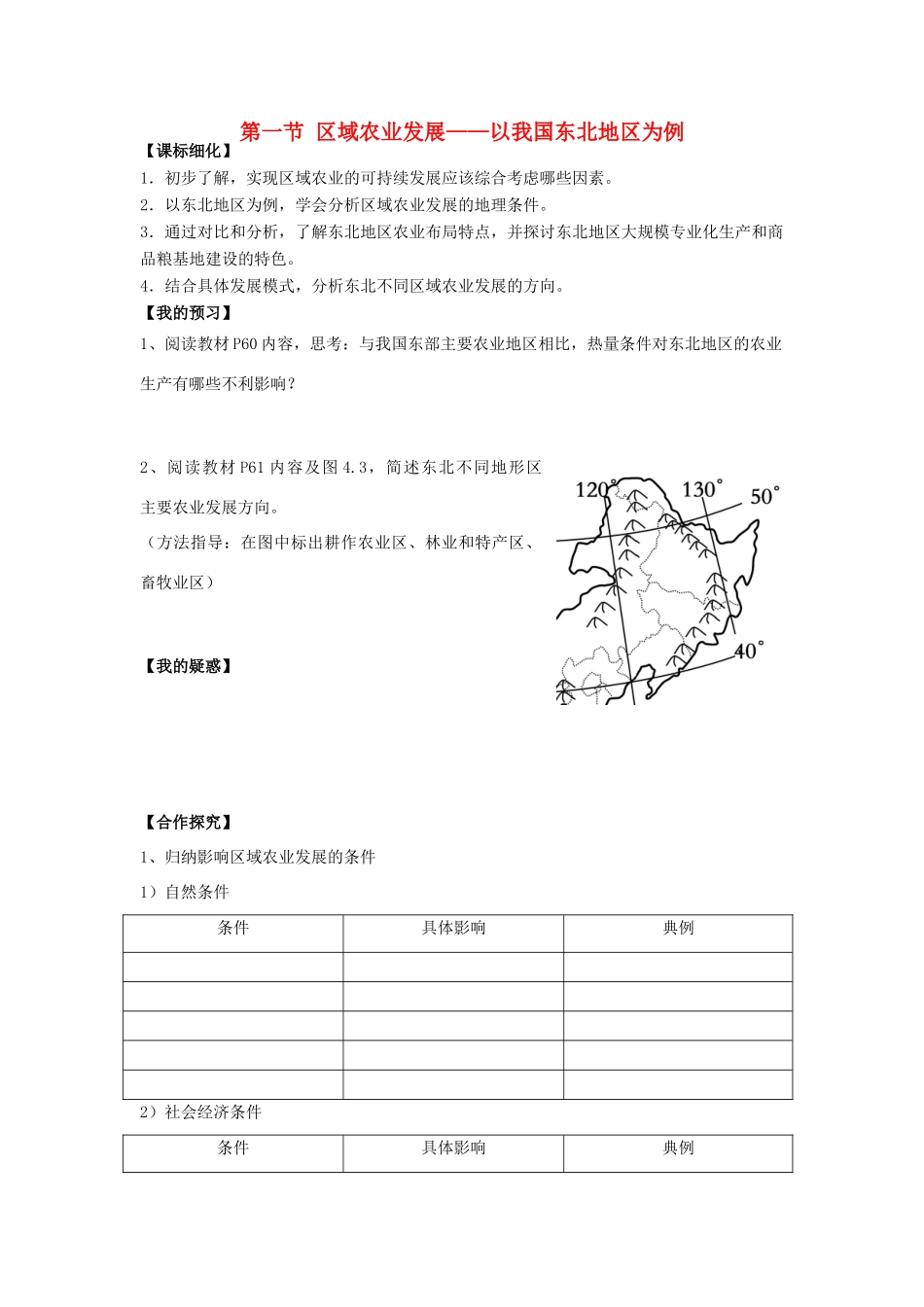 高中地理 第四章 区域经济发展 4.1 区域农业发展导学案 新人教版必修3-新人教版高二必修3地理学案_第1页