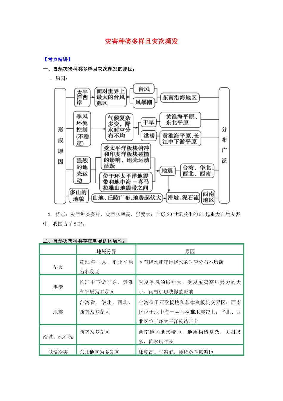 高中地理 第二章 我国主要的自然灾害 第一节 我国自然灾害的特点与分布 灾害种类多样且灾次频发学案 湘教版选修5-湘教版高二选修5地理学案_第1页