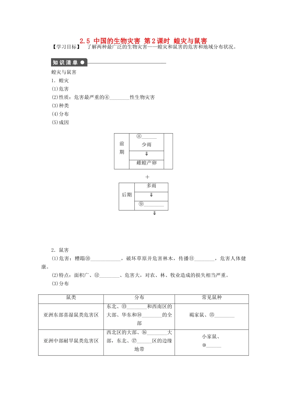 高中地理 第二章 中国的自然灾害 第五节 中国的生物灾害（第2课时）学案 新人教版选修5-新人教版高二选修5地理学案_第1页