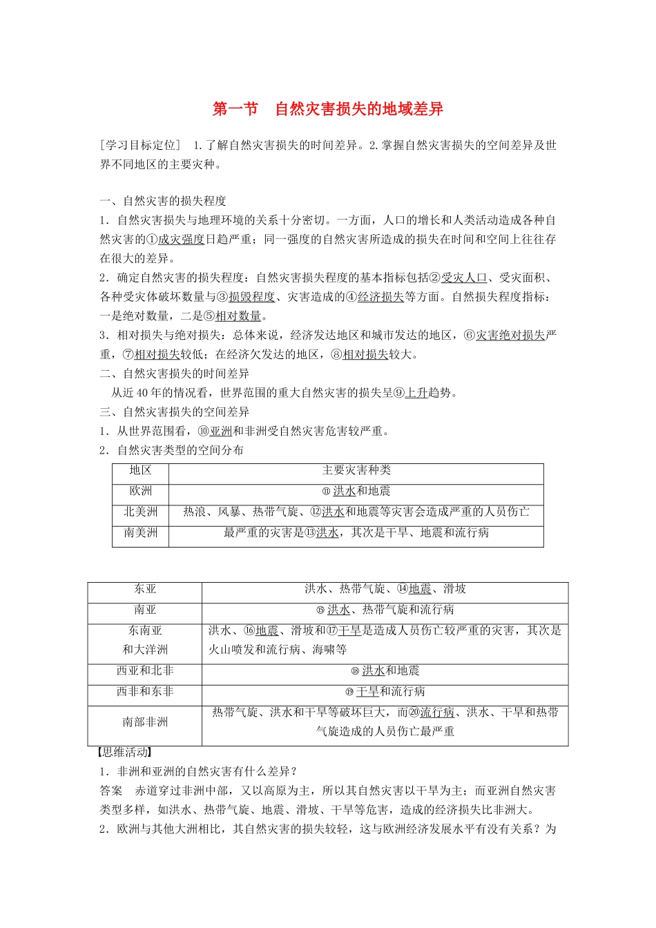 高中地理 第三章 第一节 自然灾害损失的地域差异学案 湘教版选修5-湘教版高二选修5地理学案_第1页