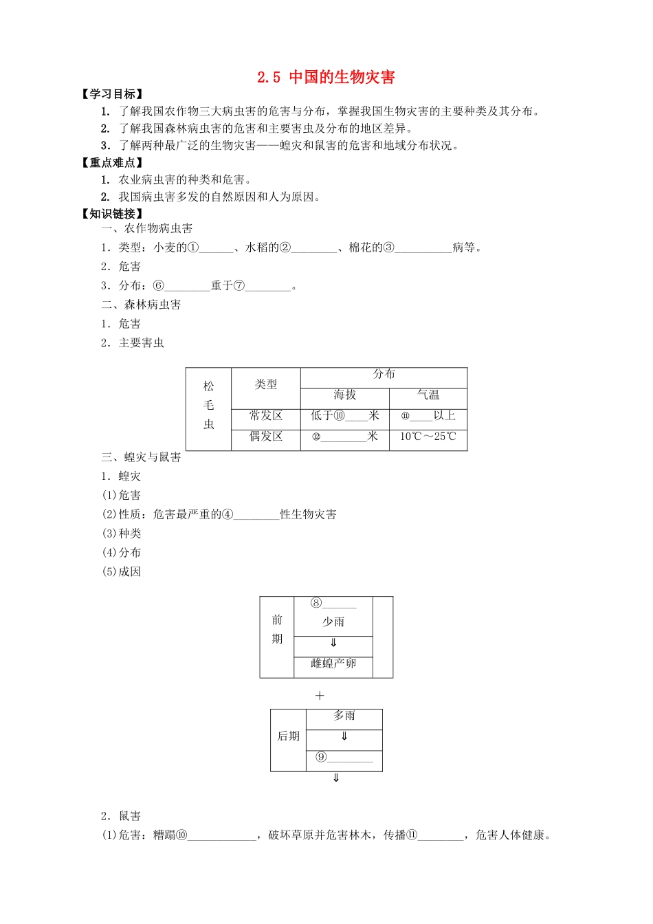 高中地理 第二章 中国的自然灾害 第五节 中国的生物灾害导学案 新人教版选修5-新人教版高二选修5地理学案_第1页