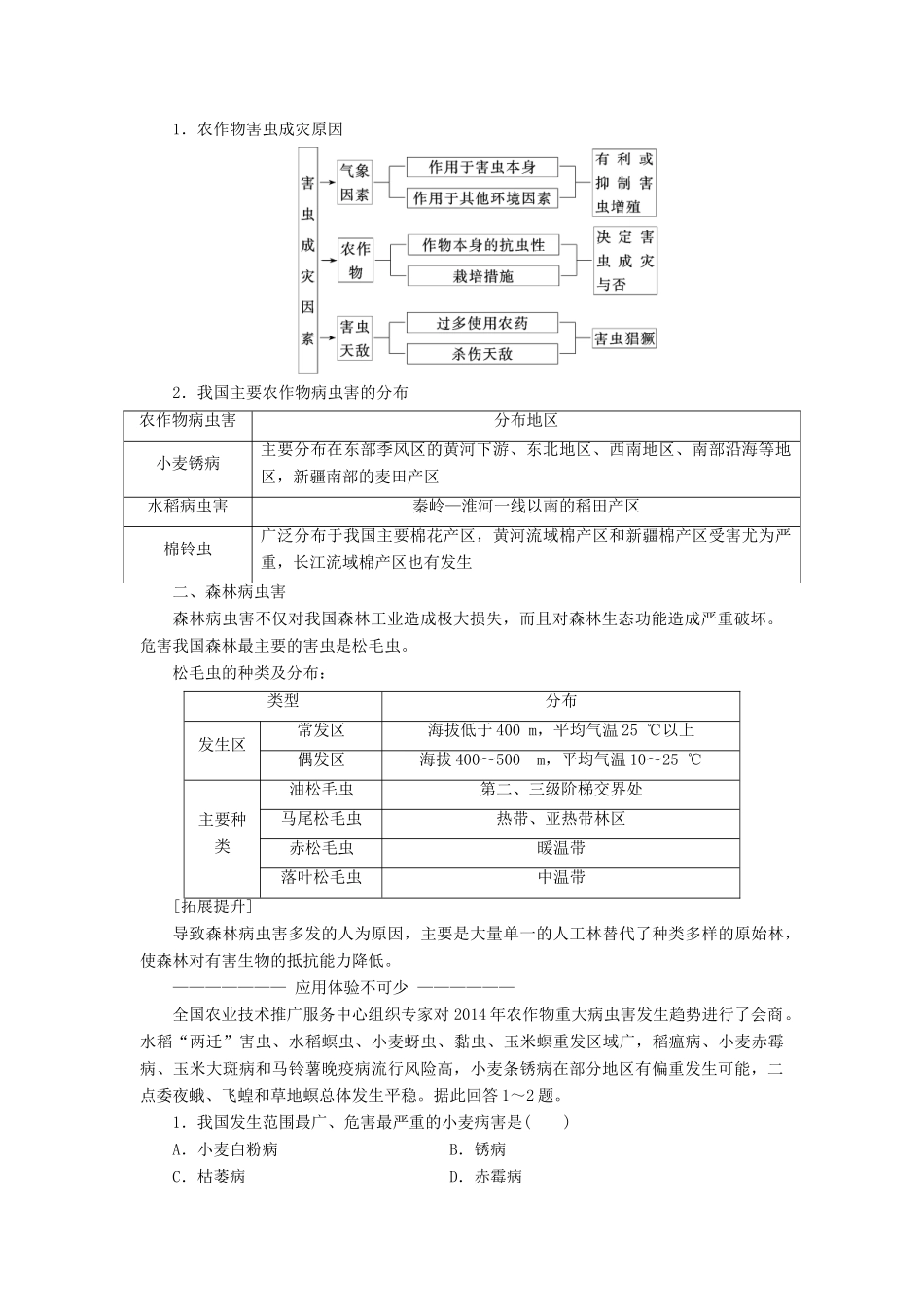 高中地理 第二章 中国的自然灾害 第五节 中国的生物灾害教学案 新人教版选修5-新人教版高二选修5地理教学案_第2页