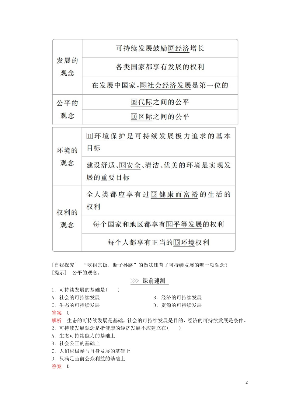 高中地理 第四章 人类与地理环境的协调发展 第三节 可持续发展的基本内涵教学案 湘教版必修2-湘教版高一必修2地理教学案_第2页