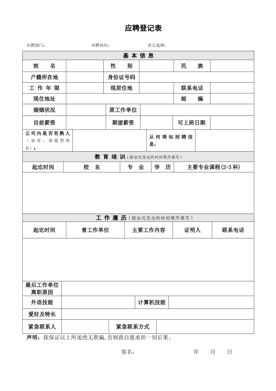 健身行业应聘表格_第1页