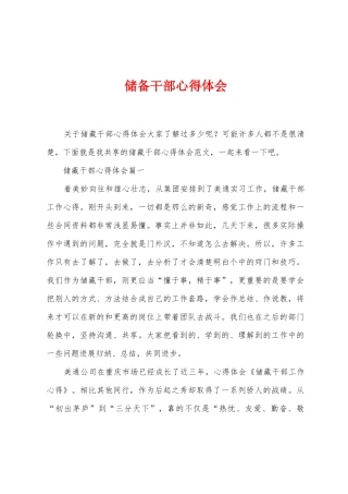 储备干部心得体会