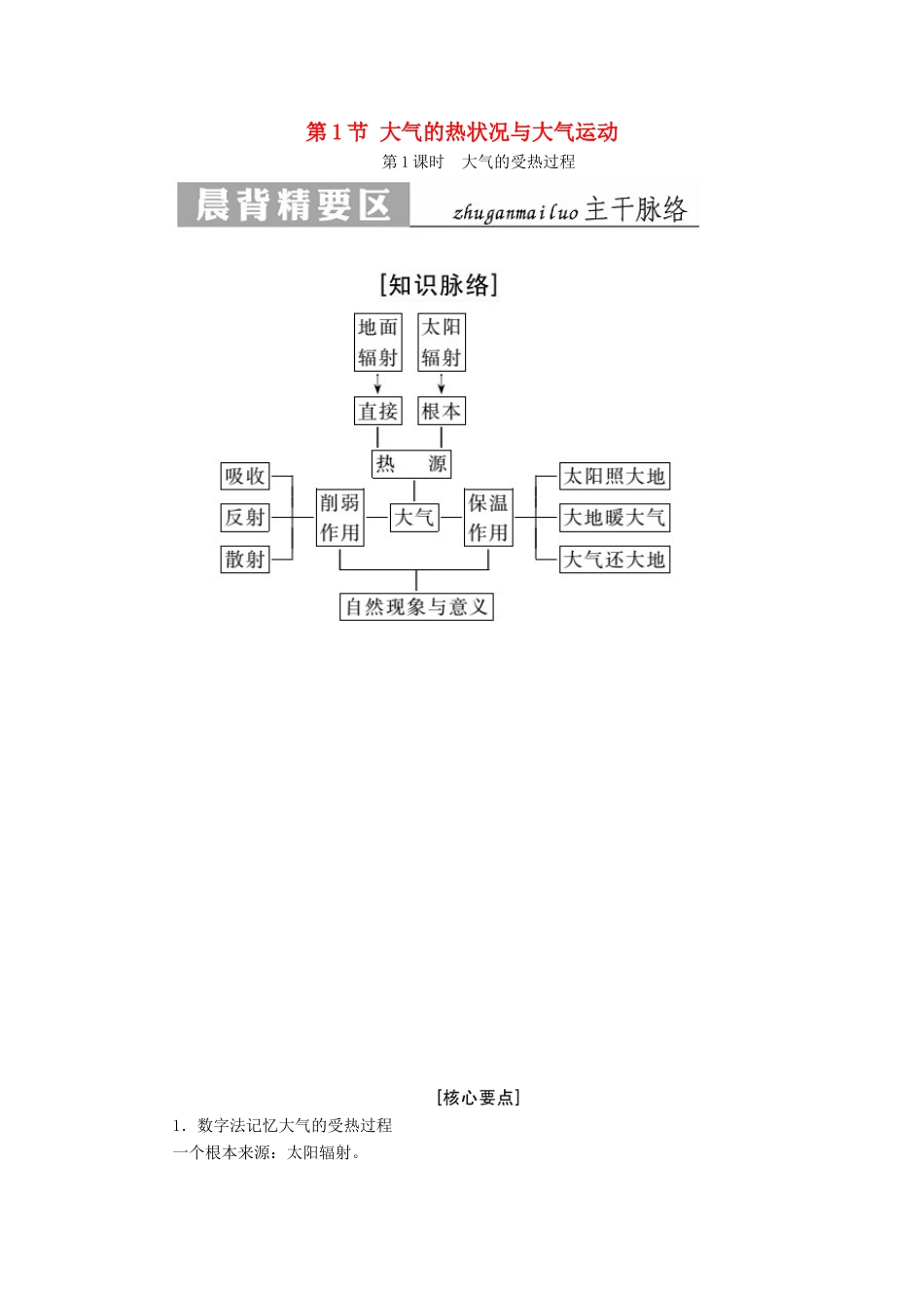 高中地理 第二章 自然地理环境中的物质运动和能量交换 第1节 大气的热状况与大气运动教学案 中图版必修1-中图版高一必修1地理教学案_第1页