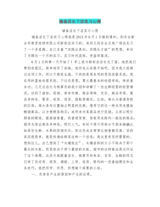 储备店长下店实习心得