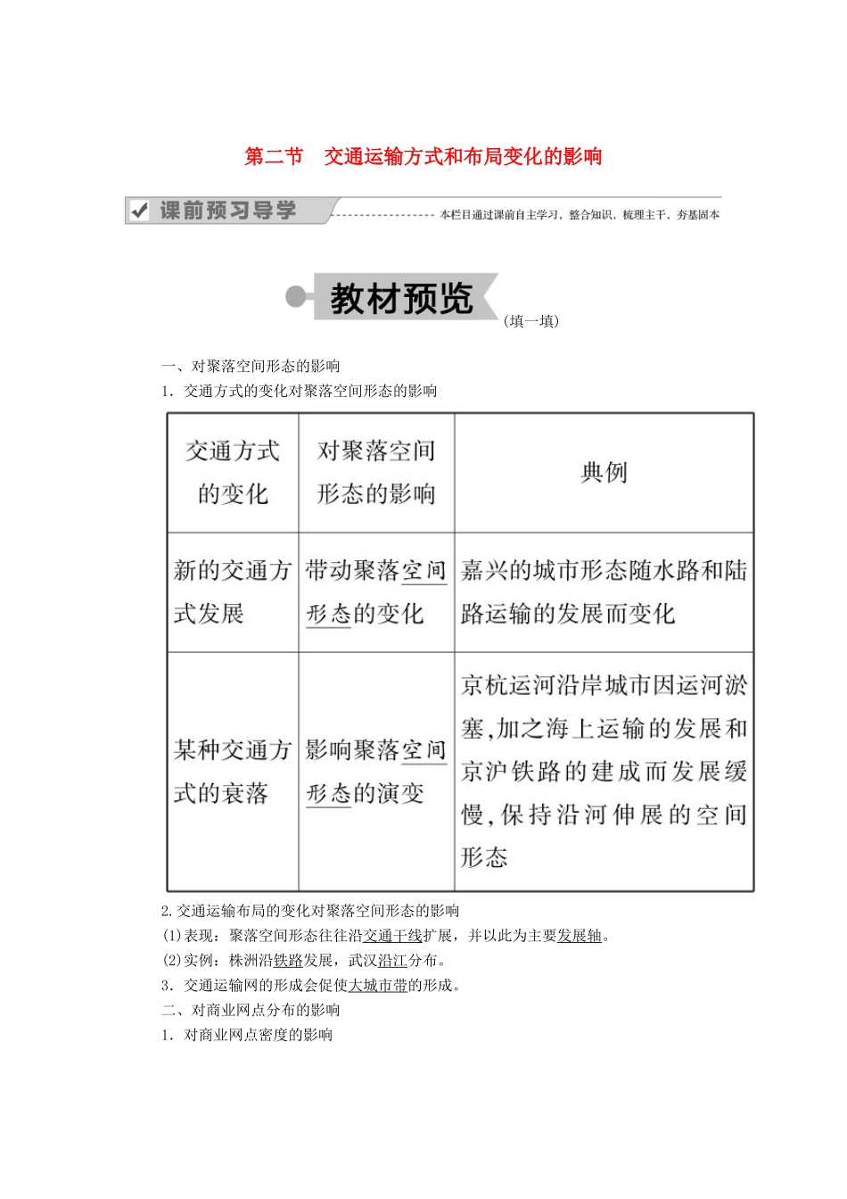 高中地理 第五章 交通运输布局及其影响 第二节 交通运输方式和布局变化的影响学案 新人教版必修2-新人教版高中必修2地理学案_第1页