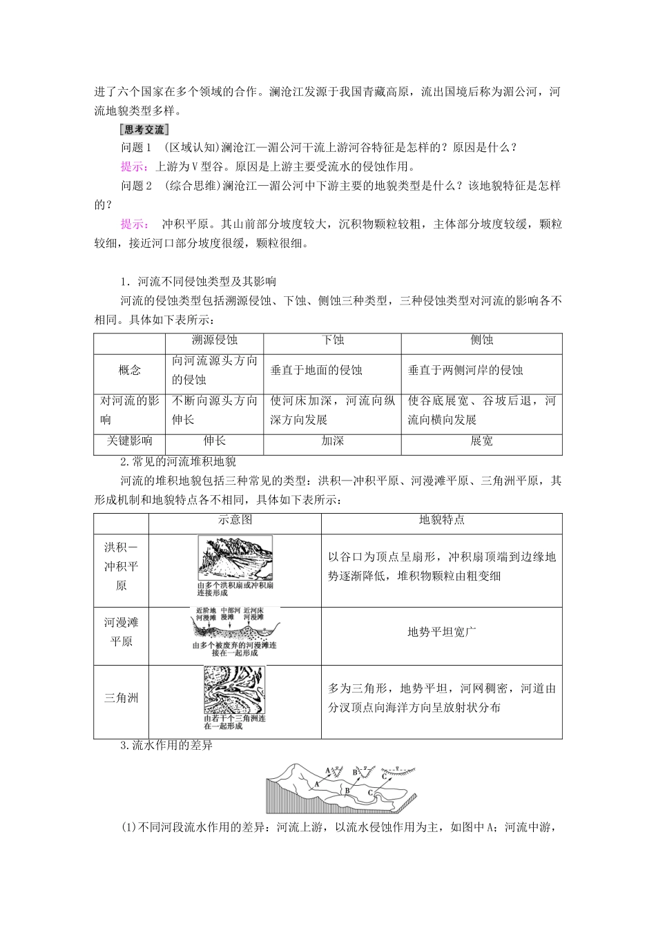 高中地理 第二章 自然地理要素及现象 第1节 第1课时 流水地貌和海岸地貌学案 中图版必修第一册-中图版高中第一册地理学案_第3页