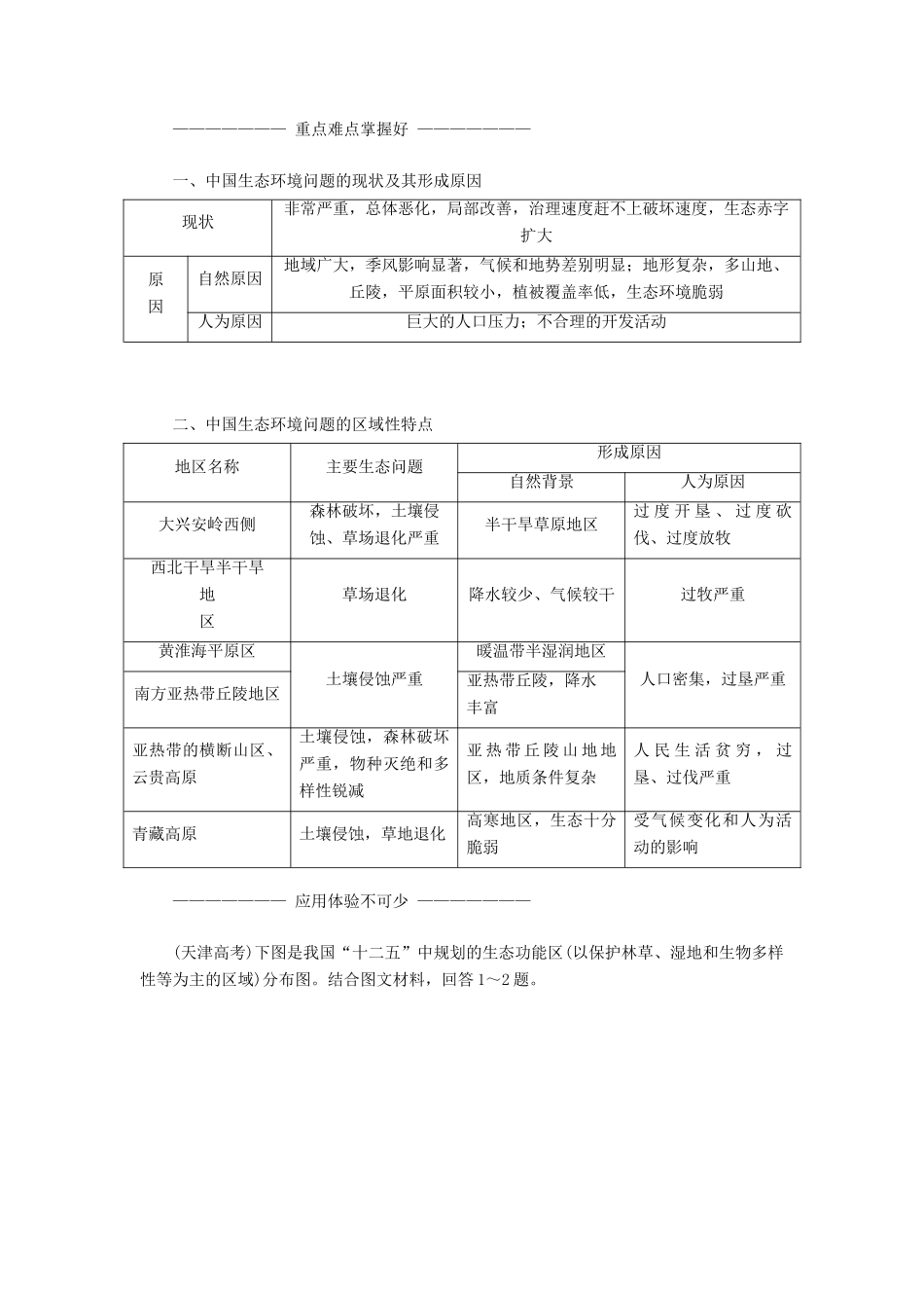 高中地理 第四章 生态环境保护 第五节 中国区域生态环境问题及其防治途径教学案 新人教版选修6-新人教版高二选修6地理教学案_第2页