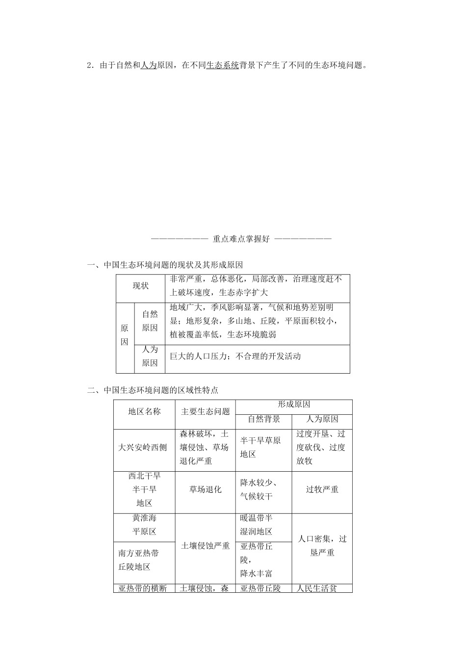 高中地理 第四章 生态环境保护 第五节 中国区域生态环境问题及其防治途径学案（含解析）新人教版选修6-新人教版高二选修6地理学案_第2页