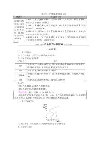 高中地理 第二章 自然地理要素及现象 第2节 大气的组成与垂直分层学案 中图版必修第一册-中图版高中第一册地理学案