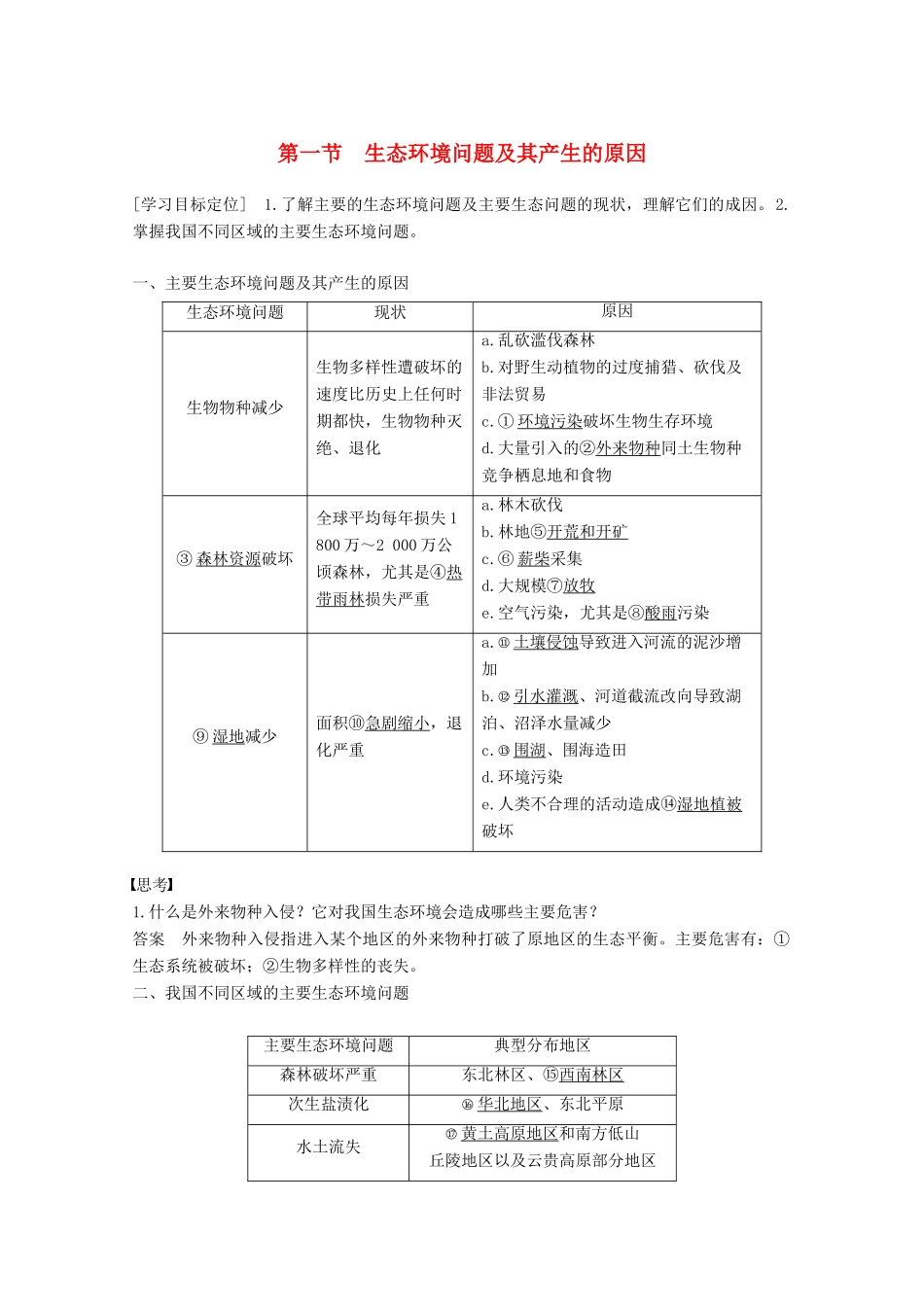 高中地理 第三章 生态环境问题与生态环境的保护 第一节 生态环境问题及其产生的原因同步备课教学案 中图版选修6-中图版高二选修6地理教学案_第1页