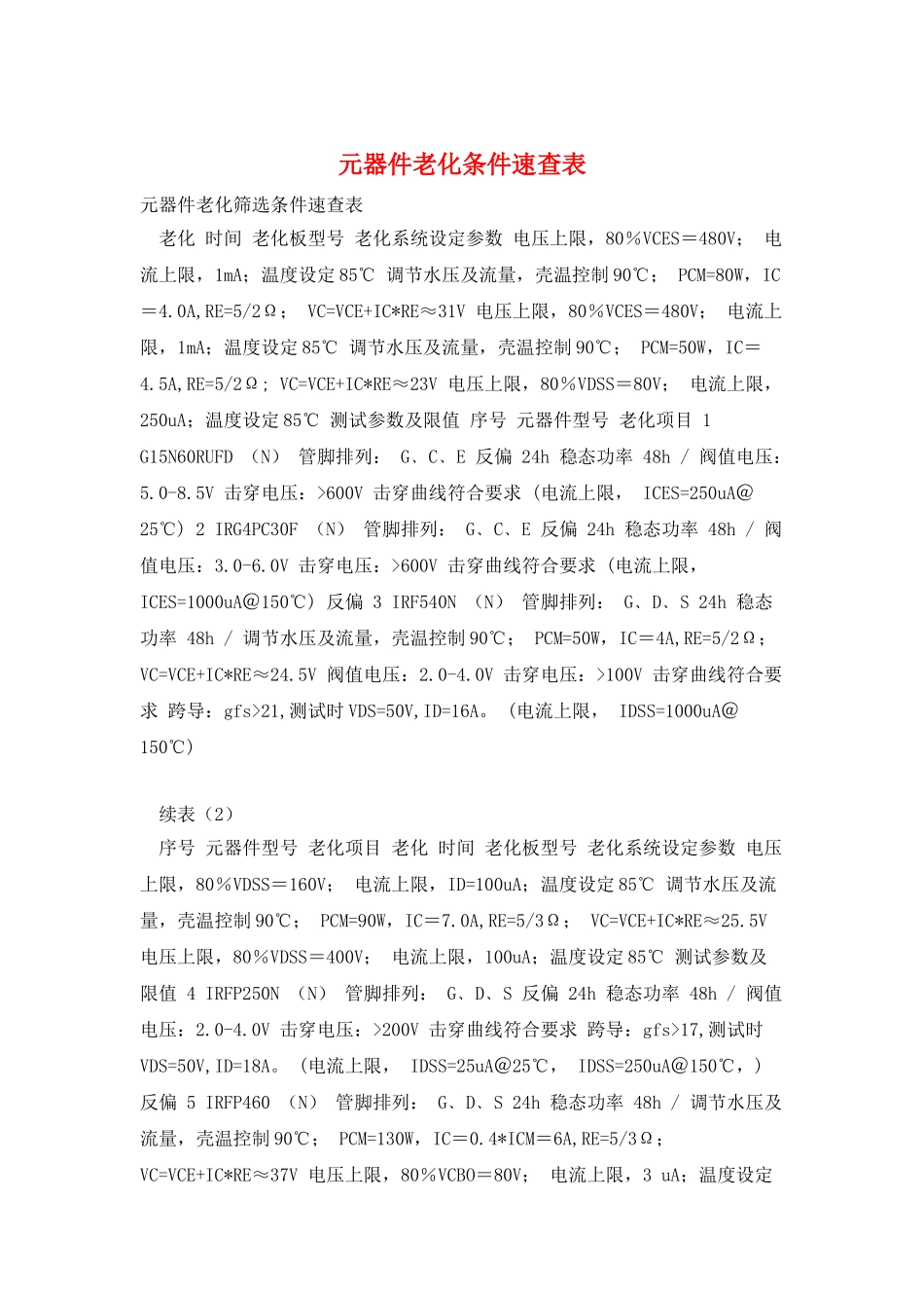 元器件老化条件速查表_第1页